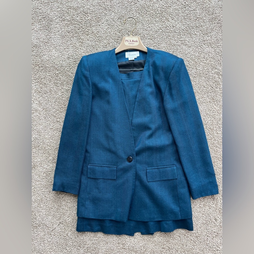 Christoper Vintage Women's Skirt Suit - Blue/Teal Size 11/12
